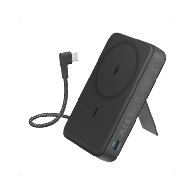 Obrázek Anker Magnetická powerbanka Zolo, 10 000 mAh bezdrátová přenosná nabíječka s max. výkonem 30 W, integrovaným kabelem USB C a nastavitelným stojanem, pro řadu iPhone 16/15, AirPods další