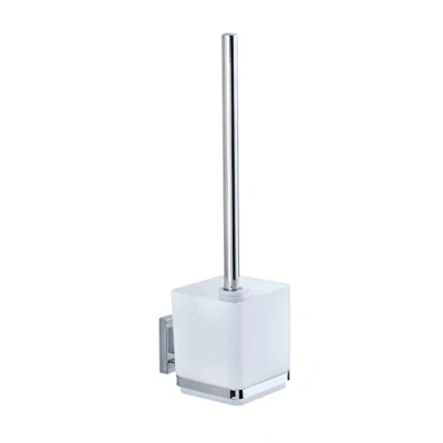 Obrázek WENKO Vacuum Loc nástěnná WC souprava Quadro, toaletní štětka s otevřeným držákem kartáčů, upevnění bez vrtání, nerezová ocel/plast, 9,5 x 37 12,5 cm, bílá