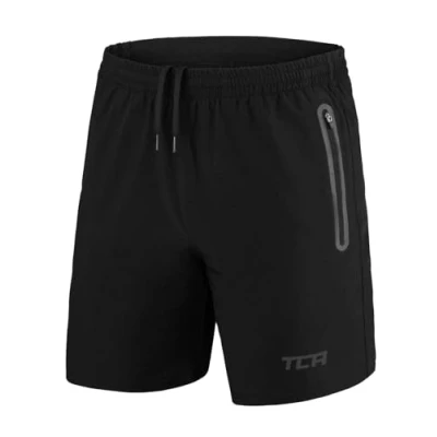 Obrázek TCA pánské Elite Tech lehké běžecké kalhoty, tréninkové kraťasy a šortky s kapsami na zip sportovní kalhoty krátké, černá/černá