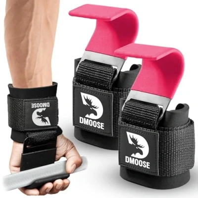 Obrázek DMoose Fitness Háčky pro vzpírání muže a ženy (pár) 8 mm silné polstrování zápěstí vzpěračské úchyty Powerlifting, Shrugs, Rows &amp; Deadlift Support gymnastické liftingové pásy s