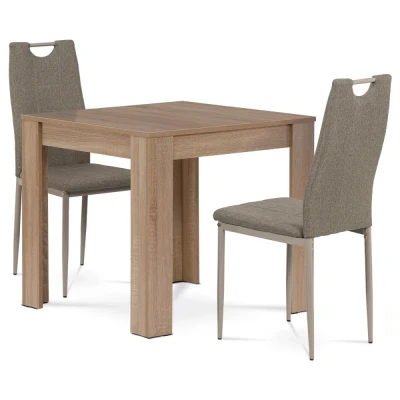 Obrázek Jídelní set 1+2, stůl 80x80 cm, MDF dub sonoma, židle cappuccino látka a lak B080SONDCL393CAP