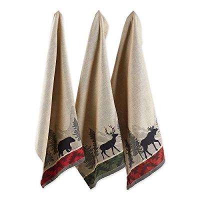 Obrázek DII 100% Baumwolle, maschinenwaschbar, Everyday Kitchen Basic, Ultra saugstark, Jacquard Dekorative Dishtowel 45,7 x 71,1 cm Set von 3 Fleur de Lis 3er Geschirrtücher Walk in The Woods