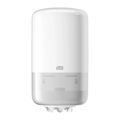 Obrázek Tork 558000 Mini vnitřní dávkovač pro papírové utěrky M1 V designu Elevation / ubrousků hygienické vyjmutí jednotlivých ručníků bílé barvě (Š x H) 174 321 165 mm