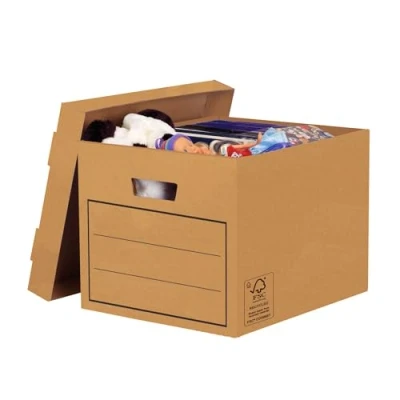 Obrázek BANKERS BOX Úložný karton s víkem ze stabilní B letky vlnitá lepenka, hnědá, pro předměty v domácnosti, hračky, dokumenty, 100% recyklovaná a recyklovatelná, 10 kusů