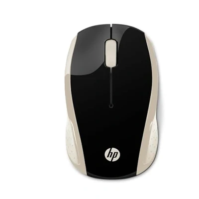 Obrázek HP 200 (2HU83AA) bezdrátová myš (1000 dpi, 3 tlačítka, rolovací kolečko, USB dongle) černá/zlatá