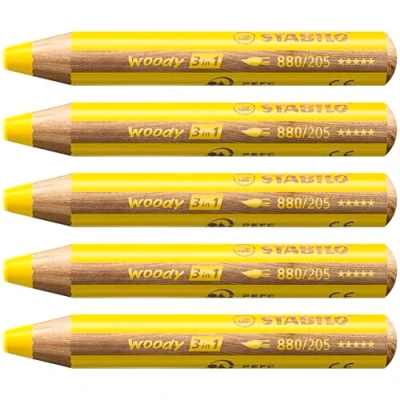 Obrázek Pastelka, vodová barva a voskovka STABILO woody 3 v 1 balení 5 ks žlutá