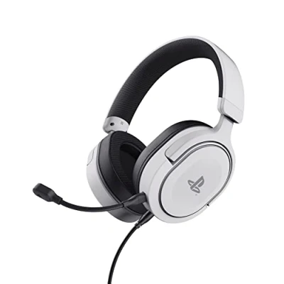 Obrázek Trust Gaming Headset GXT 498W Forta, oficiální licence pro Playstation 5, udržitelná, PS4 / PS5 Headset, 1,2m kabel, 50mm ovladač, odnímatelný mikrofon, nastavitelná sluchátka přes uši, bílá