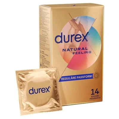 Obrázek Durex kondomy Natural Feeling bez latexu z materiálu reálného pocitu &amp; s anatomickým tvarem Easy On balení 14 ks (1 x kusů)