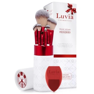 Obrázek Profesionální sada štětců na make up Luvia, nápad dárek, Prime Vegan Memories Velvet Red, Pearl, 7 líčení vč. uložení a houbičky míchání //