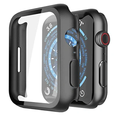 Obrázek Misxi Tvrdé pouzdro se skleněnou ochranou displeje kompatibilní s Apple Watch Series 9 8 série 7 45 mm, kompletní ochranné HD ultratenké PC pro iWatch S9/S8/S7, 2 kusy,