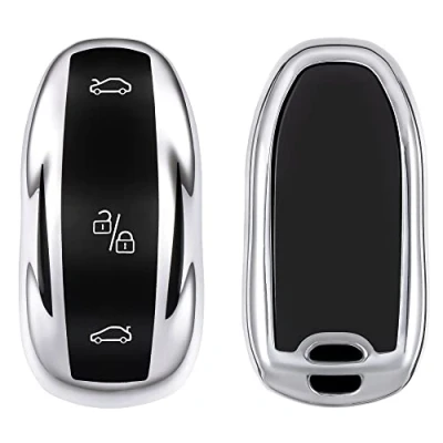 Obrázek kwmobile obal na klíče od auta kompatibilní S klíči Tesla Model Silikon Cover vysoce lesklý stříbrný