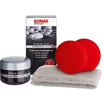 Obrázek Sonax 211200 PremiumClass CarnaubaCare, sada skládající se z 200 ml tvrdého vosku, 2 aplikačních houbiček, hadříku mikrovlákna.
