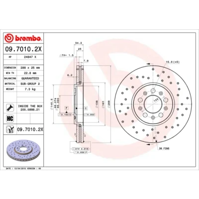 Obrázek Brembo 09.7010.2 X brzdový kotouč kotoučové brzdy, brzdové kotouče (x2)
