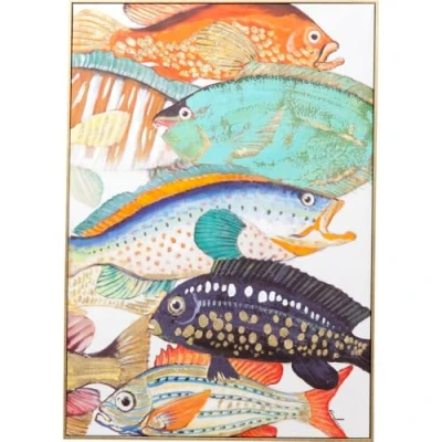Obrázek Kare Designový obraz Touched Fish Meeting Two pestrý, na plátně, nástěnná dekorace, plátno, masivní dřevo, rám z masivního dřeva, ručně malované detaily, obývací pokoj, ložnice, chodba, 100 x 75