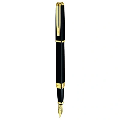 Obrázek Waterman Pero Exception Fountain Pen, Slim Black se zlatým klipem 23k, Fine Nib with Blue Ink Cartridge, dárková krabička