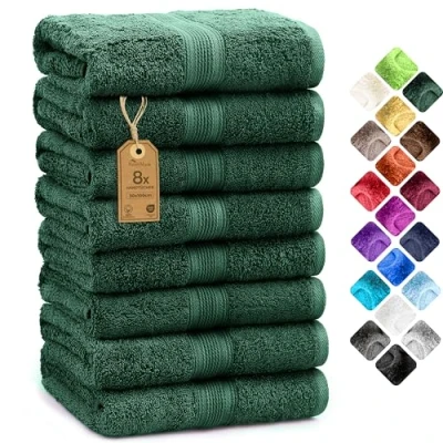 Obrázek NatureMark 8dílné balení ručníků, 100% bavlna, 50 x 100 cm, sada ručníků tmavozelená