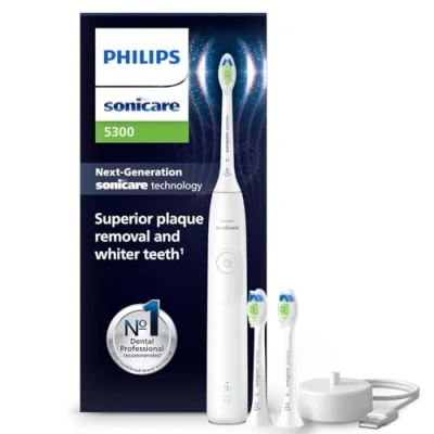 Obrázek Philips Elektrický zubní kartáček Sonicare 5300, sonický se 2 stupni intenzity, kontrolou přítlaku, EasyStart, smartimer a BrushPacer, bílý, model HX7108/04 [nová technologie]