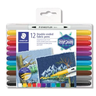 Obrázek STAEDTLER 3190 TB12 fixový malíř textil (úzká a široká špička, pro zdobení látek, čiré skládací pouzdro s 12 zářivými barvami), vícebarevný