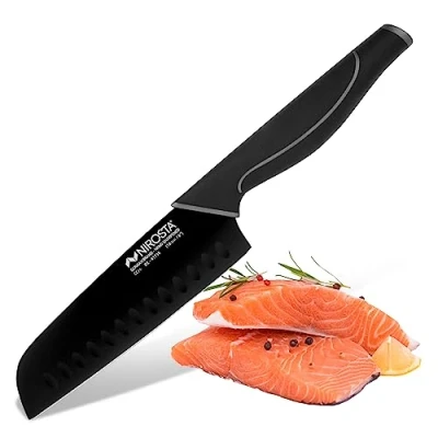 Obrázek Nirosta nůž Santoku Wave 30 cm vysoce kvalitní ušlechtilá ocel v profesionální kvalitě na zeleninu, maso &amp; Co povrstvená čepel pro snadnější krájení rukojeť Soft Touch