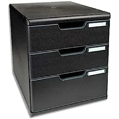 Obrázek Exacompta 325414D odkládací box Modulo se 3 zásuvkami pro dokumenty DIN A4+. Odolný s vysokou kapacitou více místa stohovatelný modrý anděl černý