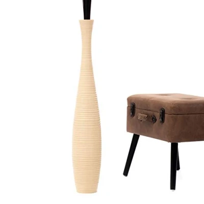 Obrázek Leewadee Velká dekorativní podlahová váza pro dekorační větve, vysoká stojací na pampovou trávu, design dřevěná váza, 90 cm, krémová