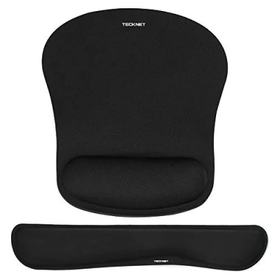 Obrázek TECKNET Mauspad mit Handauflage, Gelkissen Mousepad und Ergonomische Memory Foam Tastatur Handgelenkauflage Set, Wasserdicht Mausunterlage für Computer Laptop, Schwarz