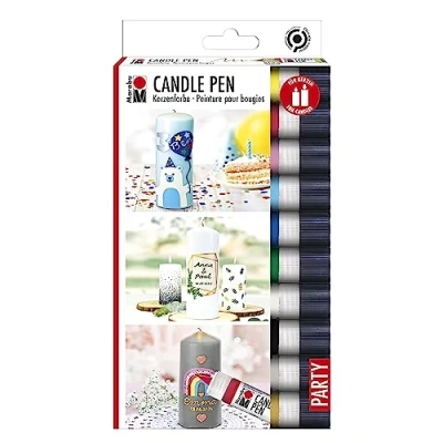 Obrázek Marabu 1805000009882 Candle Pen Set, 10 kolíků po 25 ml, krémová, měkká voskovka, na bázi vody, stálá světle, bez zápachu, odolná proti povětrnostním vlivům, dětská dekorace svíček lehká
