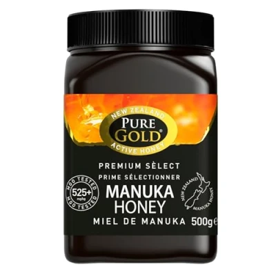 Obrázek Pure Gold med Manuka 525+ 500 g, z Nového Zélandu, v plastové nádobě, certifikováno MBO a podle standardů MPI