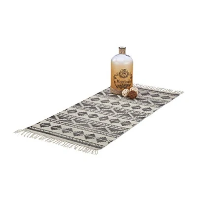 Obrázek Relaxdays Běhoun se vzorem na chodbu, předsíň, obývací pokoj, měkký koberec s krátkým vlasem, velký 70 x 140 cm, černý