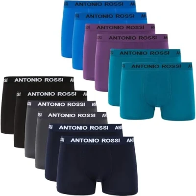 Obrázek ANTONIO ROSSI (12 ks) pánské boxerky hipster multipack s elastickým pasem prodyšné, měkké pro muže všední den, černá, modrá, šedá, zelená