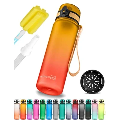 Obrázek My Vesperbox Minny Kinder Trinkflasche auslaufsicher 350ml, 500ml, 750ml mit Strohhalm oder Sieb leichte Tritan Wasserflasche BPA frei für Kindergarten, Schule (Rot Orange 500ml)