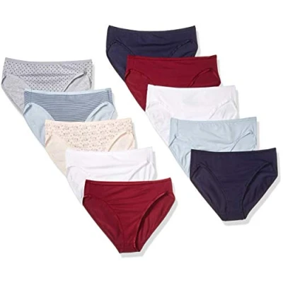 Obrázek Amazon Essentials Damen Slip aus Baumwolle mit hohem Beinschnitt (in Übergröße erhältlich), 10er Pack, Blumenaufdruck/Punkte/Thin Stripe, 42