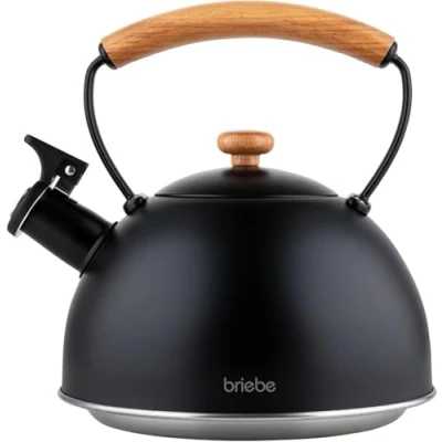 Obrázek briebe Nordic konvice na vodu, indukční 2,3 l, pískací konvice, nerezová ocel, čajová Retro Všechny druhy sporáků, skleněný keramický sporák, plyn, elektrický dřevěná rukojeť, chladicí