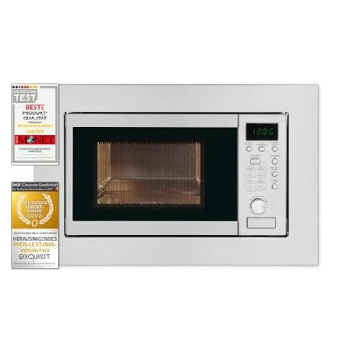 Obrázek Exquisit vestavěná mikrovlnná trouba EMW 20.1G 20 l prostor na vaření 800 W Inoxlook výkon grilování 1000 5 výkonových stupňů časovač otočný talíř: Ø 24,5 cm 8 programů do