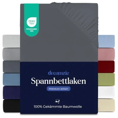 Obrázek Dreamzie Prémiové napínací prostěradlo 180 x 200 cm, pro tlusté matrace do 27 100% žerzejová bavlna, 150 g/m², certifikováno Öko Tex tmavě šedá