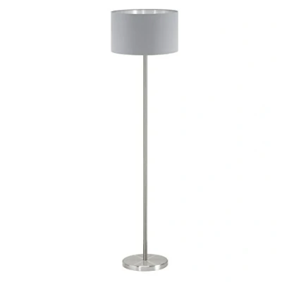 Obrázek EGLO Stehlampe Maserlo, 1 flammige Textil Stehleuchte, Standleuchte aus Stahl und Stoff, Nickel matt, grau, silber, Fassung: E27, inkl. Trittschalter