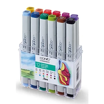 Obrázek COPIC Klasická sada &quot;Letní barvy&quot;, 12dílná v akrylovém displeji, Twin Marker se středně širokou a jemnou špičkou
