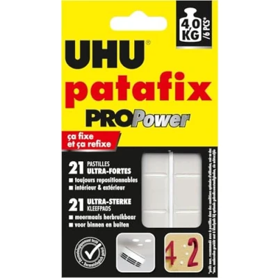 Obrázek UHU Fixační pasta Patafix Propower, předřezané pastilky ultra silné (až 3 kg) a lze ji nově umístit, 21 tablet, černá