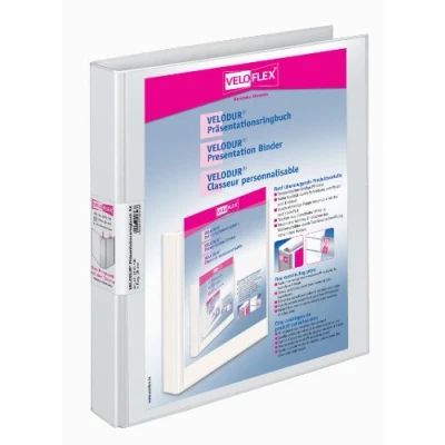 Obrázek Veloflex 4143190 Vázací prsten na prezentaci Velodur, A4, 4 prstenový mechanismus, 265x315x40mm, s vnějšími kapsami, bílý