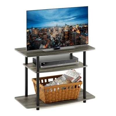 Obrázek Furinno TV Schrank mit 3 Ebenen, holz, Französische Eiche Grau/Schwarz, 40.13 x 80 59.18 cm