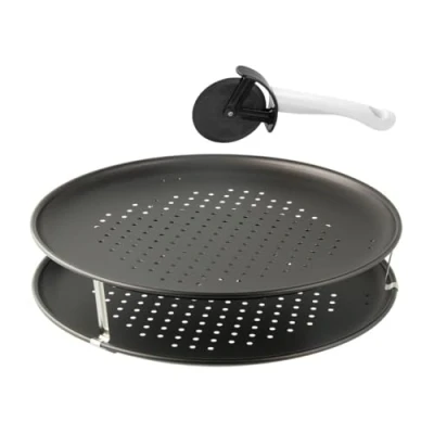 Obrázek Zenker 7512 Sada na pizzu 3dílná sada, plech pizzu, kráječ kulatý (Ø 32 cm), děrovaný vč. kráječe a držáku, slaný koláč, černá barva
