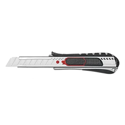 Obrázek Wedo 787018 Safety Cutter 2 v 1, 18 mm, automatické vytažení čepele, automatická mřížka, integrovaná pomůcka pro odlomení, stříbrná/černá