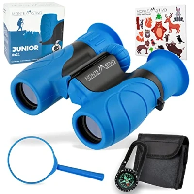 Obrázek Monte Stivo® Junior Vítěz srovnávacího dalekohledu pro děti 8 x 21 s lupou a kompasem Sada hraček chlapce dívky od 4 let