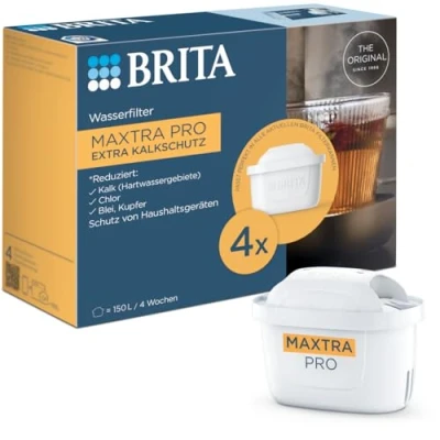 Obrázek BRITA Kartušy s vodním filtrem MAXTRA pro Extra ochrana proti vodnímu kameni balení 4 ks; originální náhradní kartuše všechny konvice filtruje vodní kámen, maximální zařízení