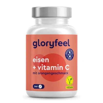 Obrázek Železo s vitaminem C (40 mg) 240 tablet bisglycinát železa + vitamin (Acerola) železné tablety (chelát) dobře snášeny veganské, laboratorně testováno, vyrobeno v Německu bez přísad