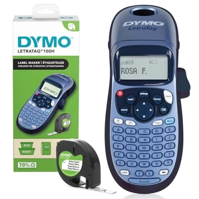 Obrázek DYMO LetraTag LT 100H Beschriftungsgerät Handgerät Tragbares Etikettiergerät mit ABC Tastatur blau Ideal fürs Büro oder zu Hause