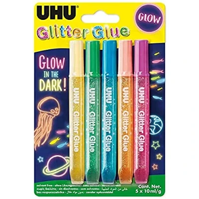 Obrázek UHU Glitter Glue Glow in the Dark, Klebstoff mit Glitzerpartikel und &quot;Glow Dark&quot; Effekt (leuchtet im Dunkeln), 5 x 10 ml