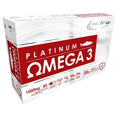 Obrázek IronMaxx Platinum omega 3 60 kapslí vysoce koncentrované mastné kyseliny EPA a DHA Podporuje normální funkci srdce mozku bez lepku laktózy