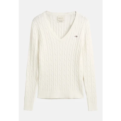 Obrázek GANT Stretch Cable Vneck Svetr, Ženy, Velikost: XS, Eggshell