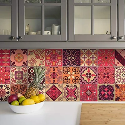 Obrázek Ambiance Sticker Selbstklebende Aufkleber, Wanddekoration, Fliesenaufkleber für Badezimmer und Küche Azulejos Zementfliesen Cipriano 24 Stück Aufkleber 20 x cm